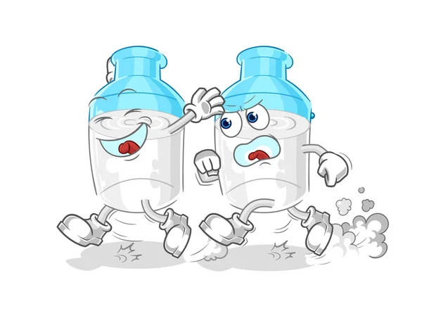Bottle Milk Play Chase Cartoon Cartoon Mascot Vector — Stock Vector