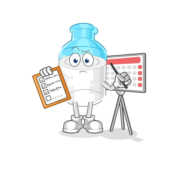Bottle Milk Schedule List Vector Cartoon Character — Stock Vector