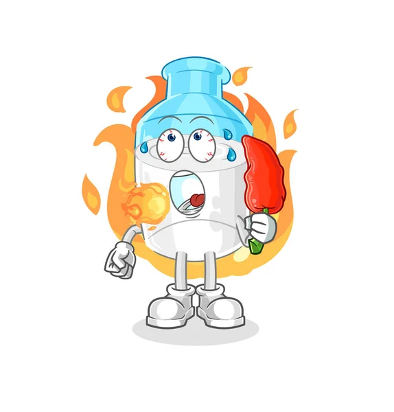 Bottle Milk Eat Hot Chilie Mascot Cartoon Vector — Vector de stock