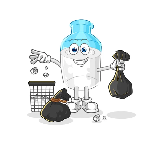 Bottle Milk Throw Garbage Mascot Cartoon Vector — Stok Vektör