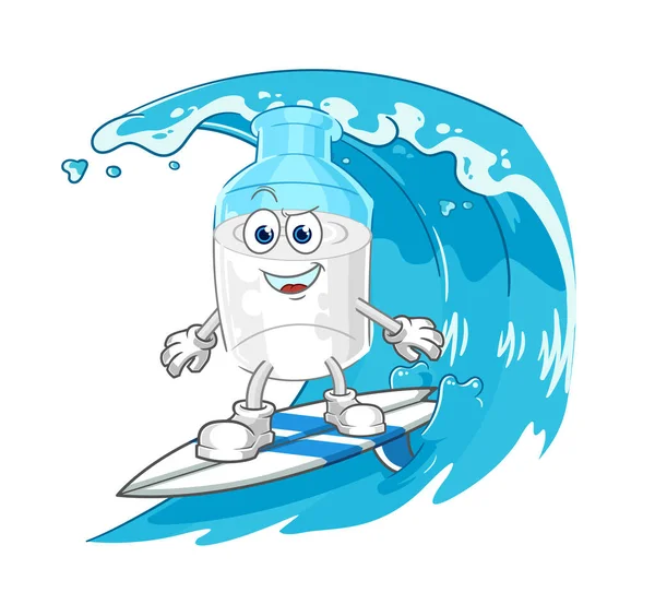 Botella Carácter Surfing Leche Vector Mascota Dibujos Animados — Archivo Imágenes Vectoriales