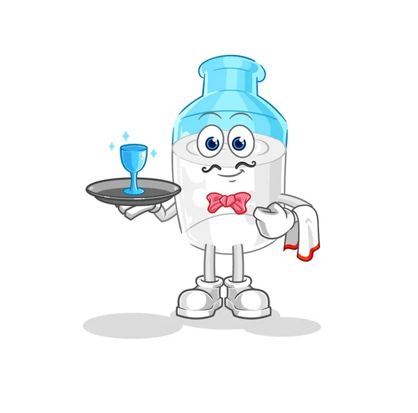 Bottle Milk Waiter Cartoon Cartoon Mascot Vector — Wektor stockowy