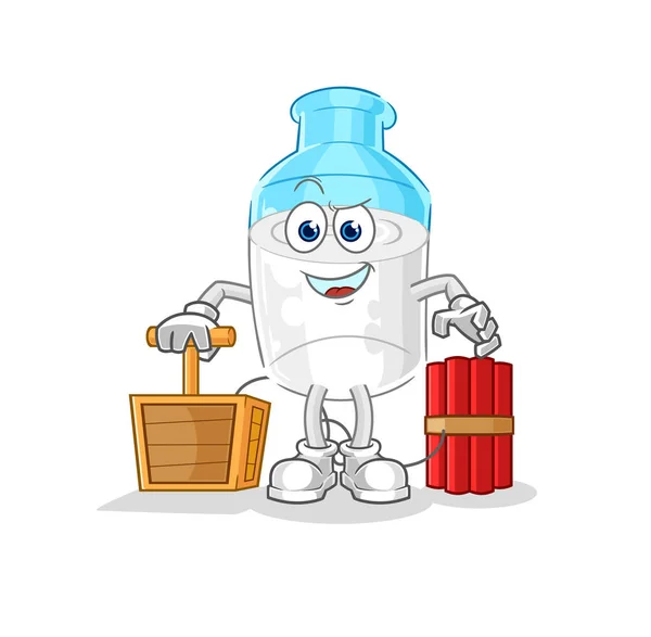 Bottle Milk Holding Dynamite Detonator Cartoon Mascot Vector — Image vectorielle