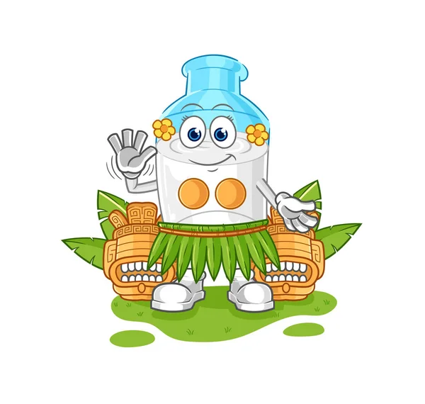 the bottle of milk hawaiian waving character. cartoon mascot vector