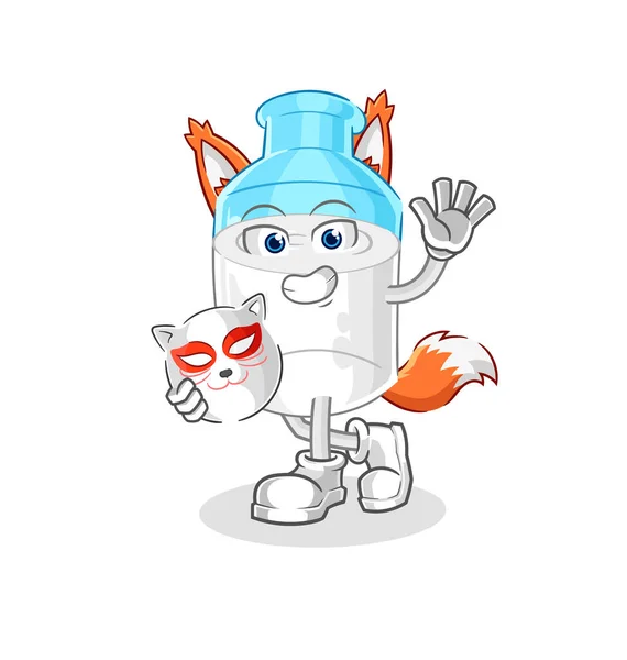 Bottle Milk Japanese Fox Character Cartoon Mascot — 스톡 벡터