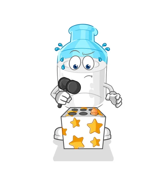 Bottle Milk Play Whack Mole Mascot Cartoon Vector — Stock Vector
