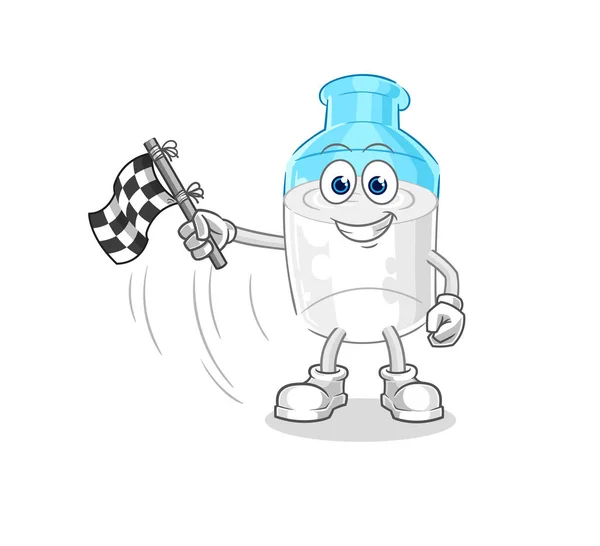 Bottle Milk Hold Finish Flag Cartoon Mascot Vector — Wektor stockowy