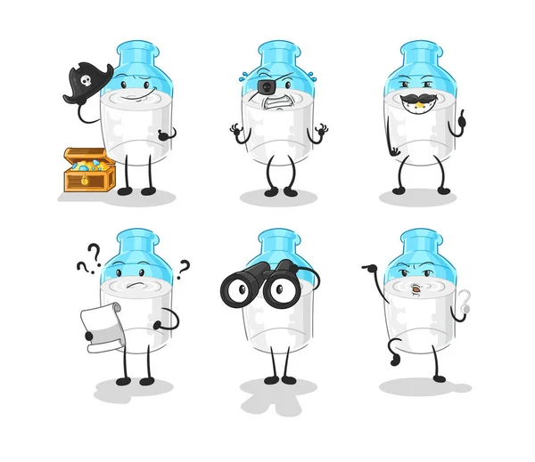 Bottle Milk Pirate Group Character Cartoon Mascot Vector — Stock Vector