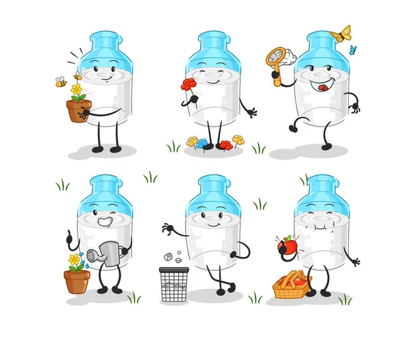 the bottle of milk save the earth group. cartoon mascot