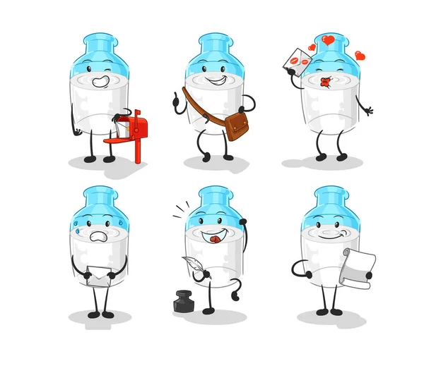 Bottle Milk Postman Set Character Cartoon Mascot Vector — Stockvektor