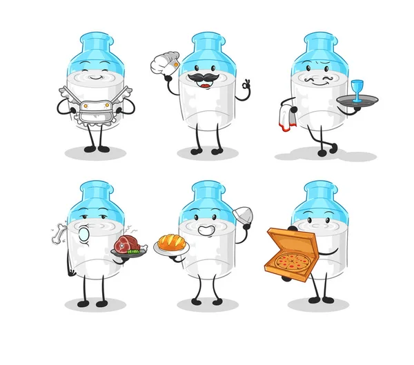 Bottle Milk Restaurant Group Character Cartoon Mascot Vector — Stockvektor