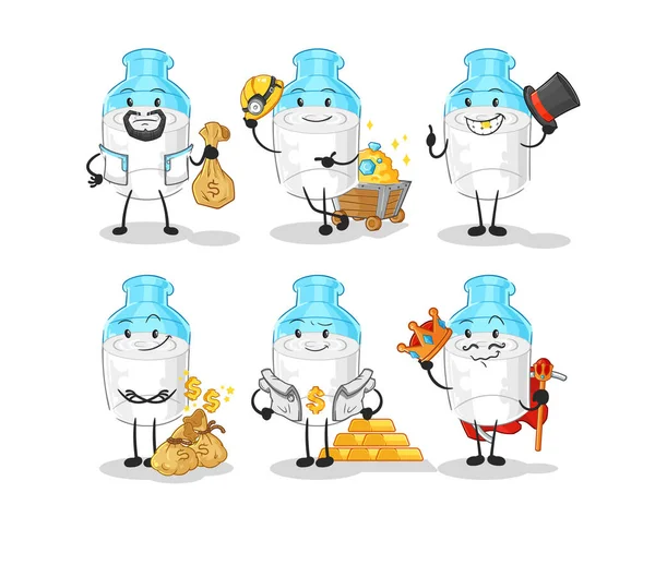 the bottle of milk rich group character. cartoon mascot vector