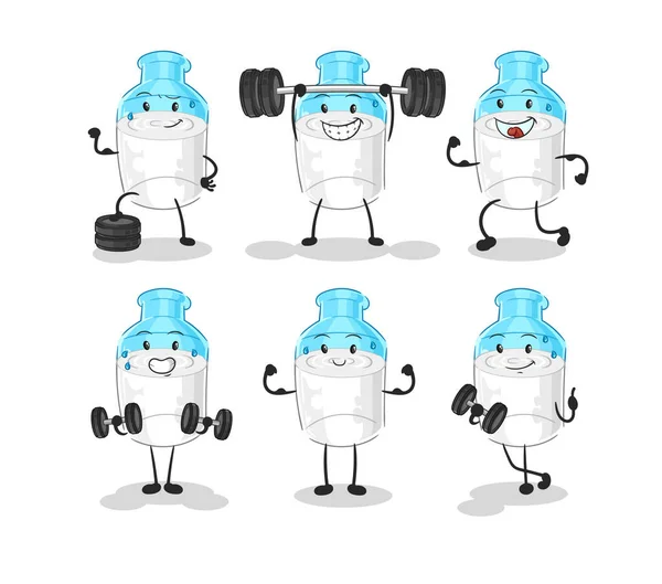 Bottle Milk Exercise Set Character Cartoon Mascot Vector — Stockvektor