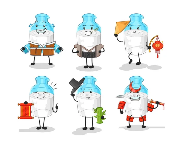 the bottle of milk asian culture set . cartoon mascot vector