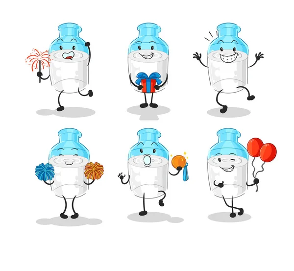 Bottle Milk Celebration Set Character Cartoon Mascot Vector — Stockvektor