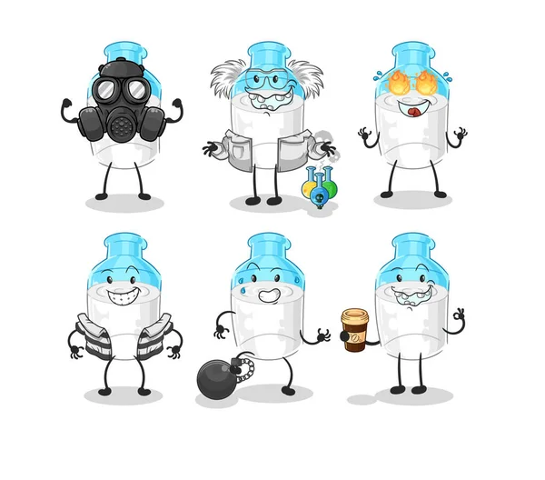 Bottle Milk Villain Group Character Cartoon Mascot Vector — Stockvector