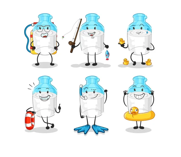 Bottle Milk Water Activity Group Cartoon Mascot Vector — Image vectorielle