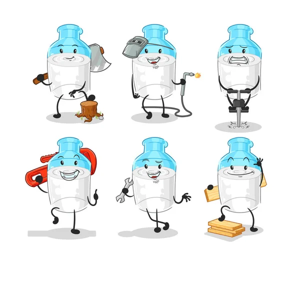 Bottle Milk Worker Set Character Cartoon Mascot Vector — Wektor stockowy