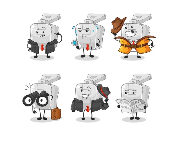 Zipper Detective Group Character Cartoon Mascot Vector — 图库矢量图片