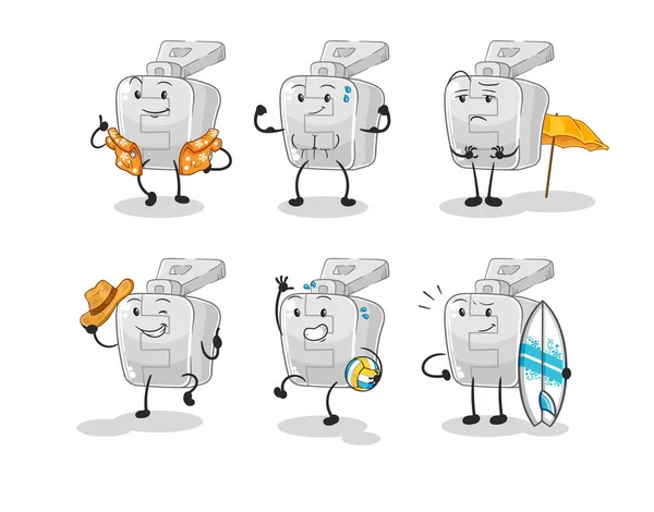 Zipper Beach Vacation Set Character Cartoon Mascot Vector — Image vectorielle