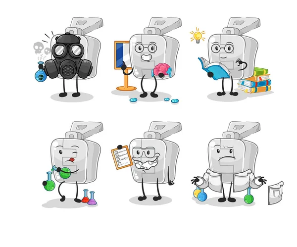 the zipper scientist group character. cartoon mascot vector