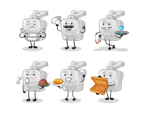 Zipper Restaurant Group Character Cartoon Mascot Vector — Stock Vector
