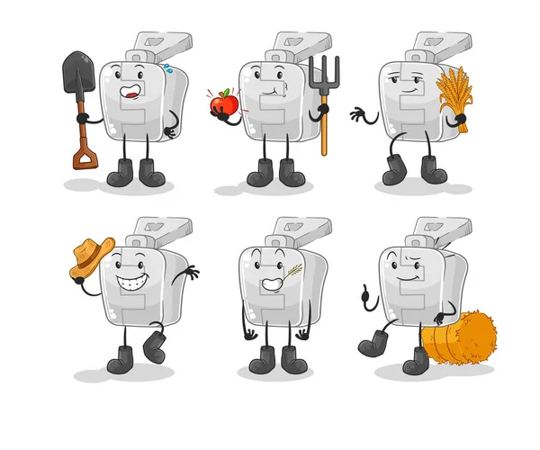 Caráter Grupo Agricultores Com Zíper Vetor Mascote Desenhos Animados — Vetor de Stock