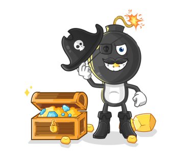 the bomb head pirate with treasure mascot. cartoon vecto