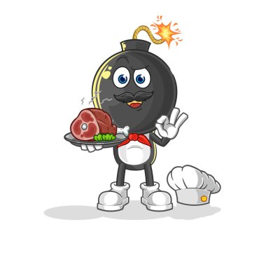 the bomb head chef with meat mascot. cartoon vecto