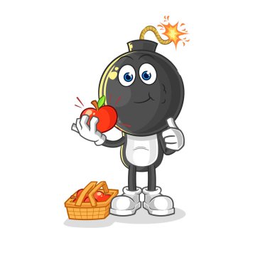 the bomb head eating an apple illustration. character vecto