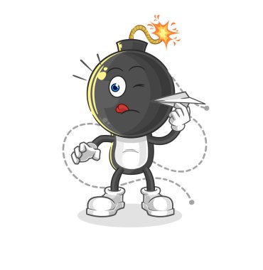 the bomb head with paper plane character. cartoon mascot vecto