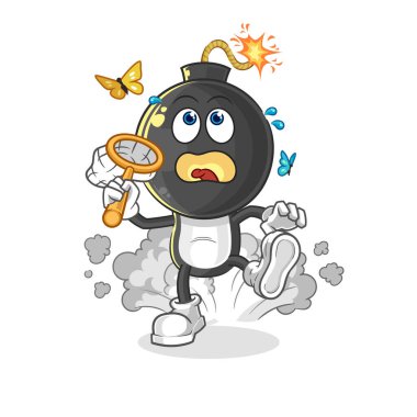 the bomb head catch butterfly illustration. character vecto