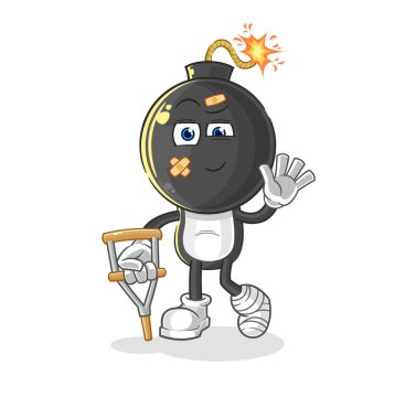 the bomb head sick with limping stick. cartoon mascot vecto