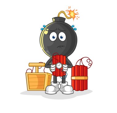 the bomb head holding dynamite character. cartoon mascot vecto