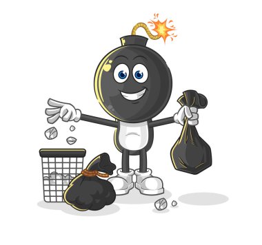 the bomb head Throw garbage mascot. cartoon vecto