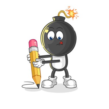 the bomb head write with pencil. cartoon mascot vecto