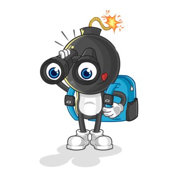 the bomb head with binoculars character. cartoon mascot vecto