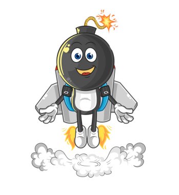 the bomb head with jetpack mascot. cartoon vecto