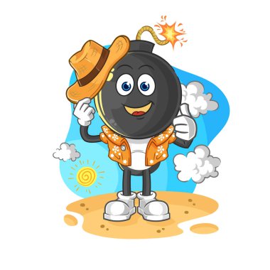 the bomb head go on vacation. cartoon mascot vecto