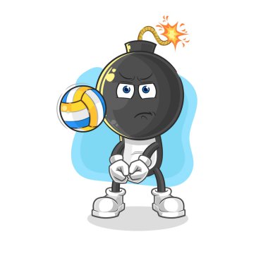 the bomb head play volleyball mascot. cartoon vecto