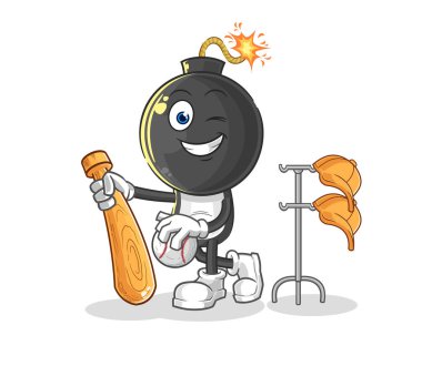 the bomb head playing baseball mascot. cartoon vecto
