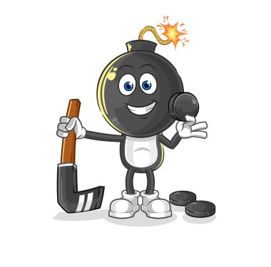 the bomb head playing hockey vector. cartoon characte