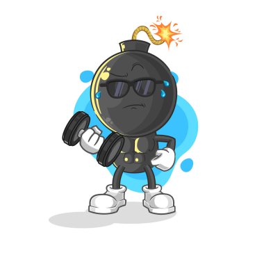 the bomb head lifting dumbbell vector. cartoon characte