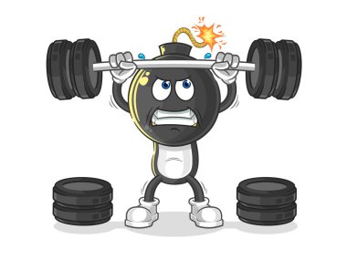 the bomb head lifting the barbell character. cartoon mascot vecto