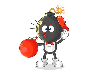 the bomb head pantomime blowing balloon. cartoon mascot vecto