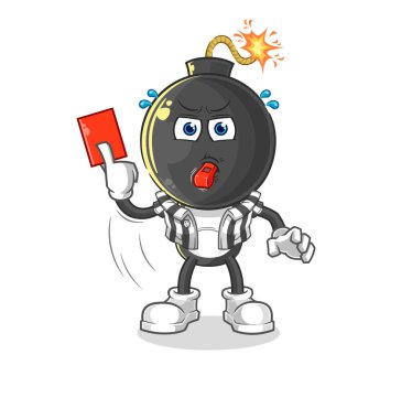 the bomb head referee with red card illustration. character vecto