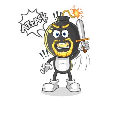 the bomb head knights attack with sword. cartoon mascot vecto