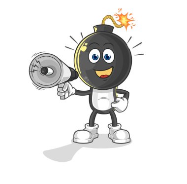 the bomb head holding hand loudspeakers vector. cartoon characte