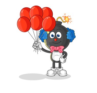 the bomb head clown with balloons vector. cartoon characte