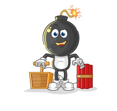 the bomb head holding dynamite detonator. cartoon mascot vecto